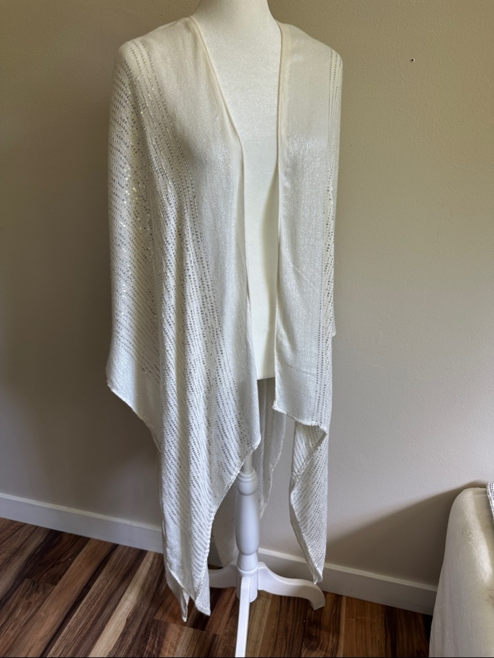 White Open Weave Draped Poncho